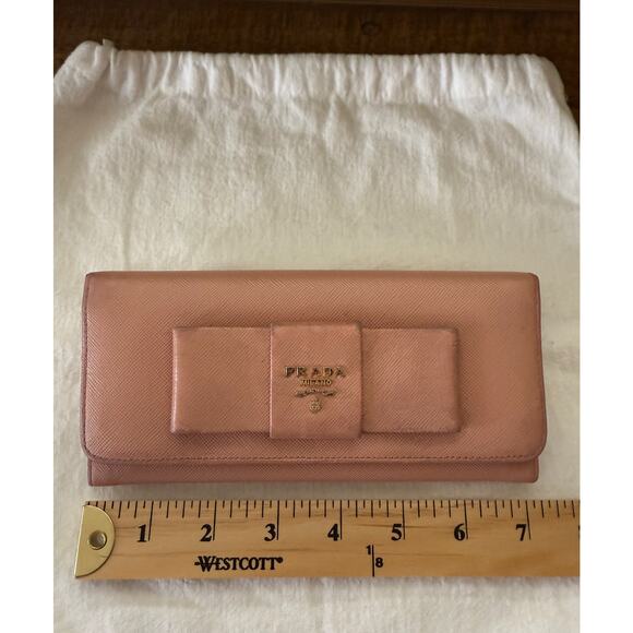 PRADA Pink Saffiano Leather Continental Bow Wallet With Dust Bag - Picture 11 of 12